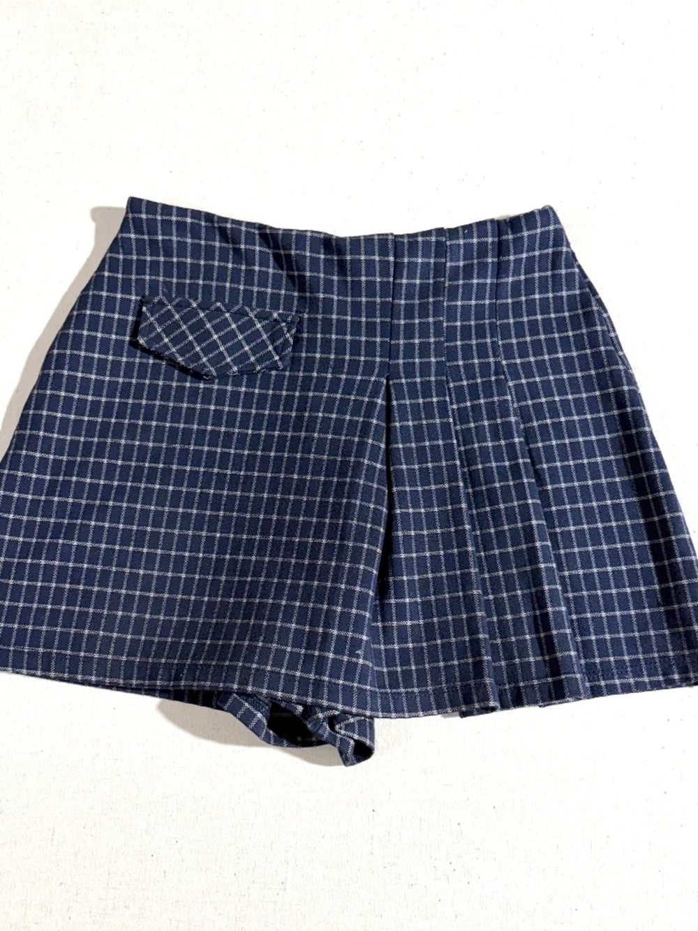 Zara Girls Navy Windowpane Check Pleated Skort Elastic Waist Size 11-12